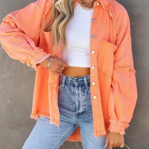 Oversized Light Washed Ripped Denim Jacket Womens