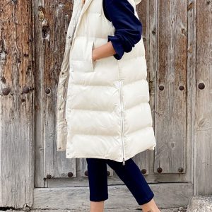 Longline Padded Puffer Gilet With Hood Body Warmer
